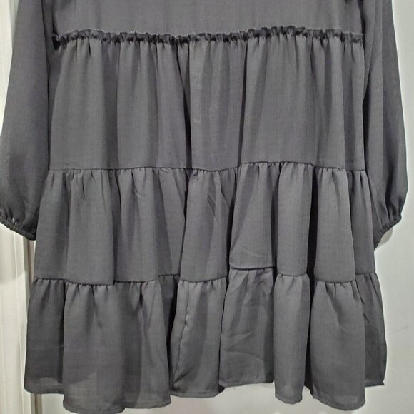 Altar'd State Women's Black Long-Sleeve Tiered Babydoll Dress Peasant Boho Sz L - Picture 14 of 14